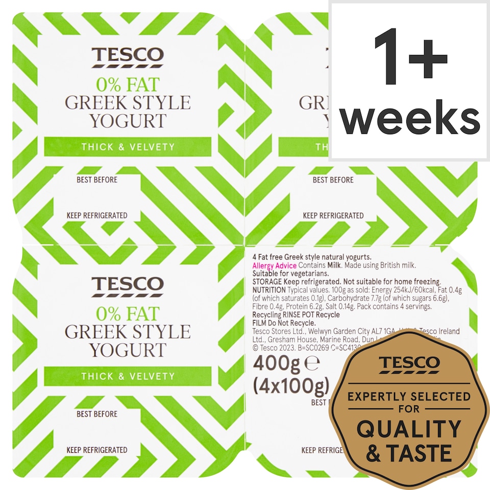 Tesco 0% Fat Greek Style Yogurt 4X100g