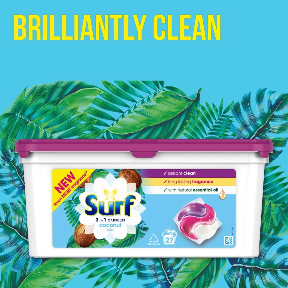 image 1 of Surf 3 In1 Coconut Bliss Washing Capsules 27 Washes 467.1g