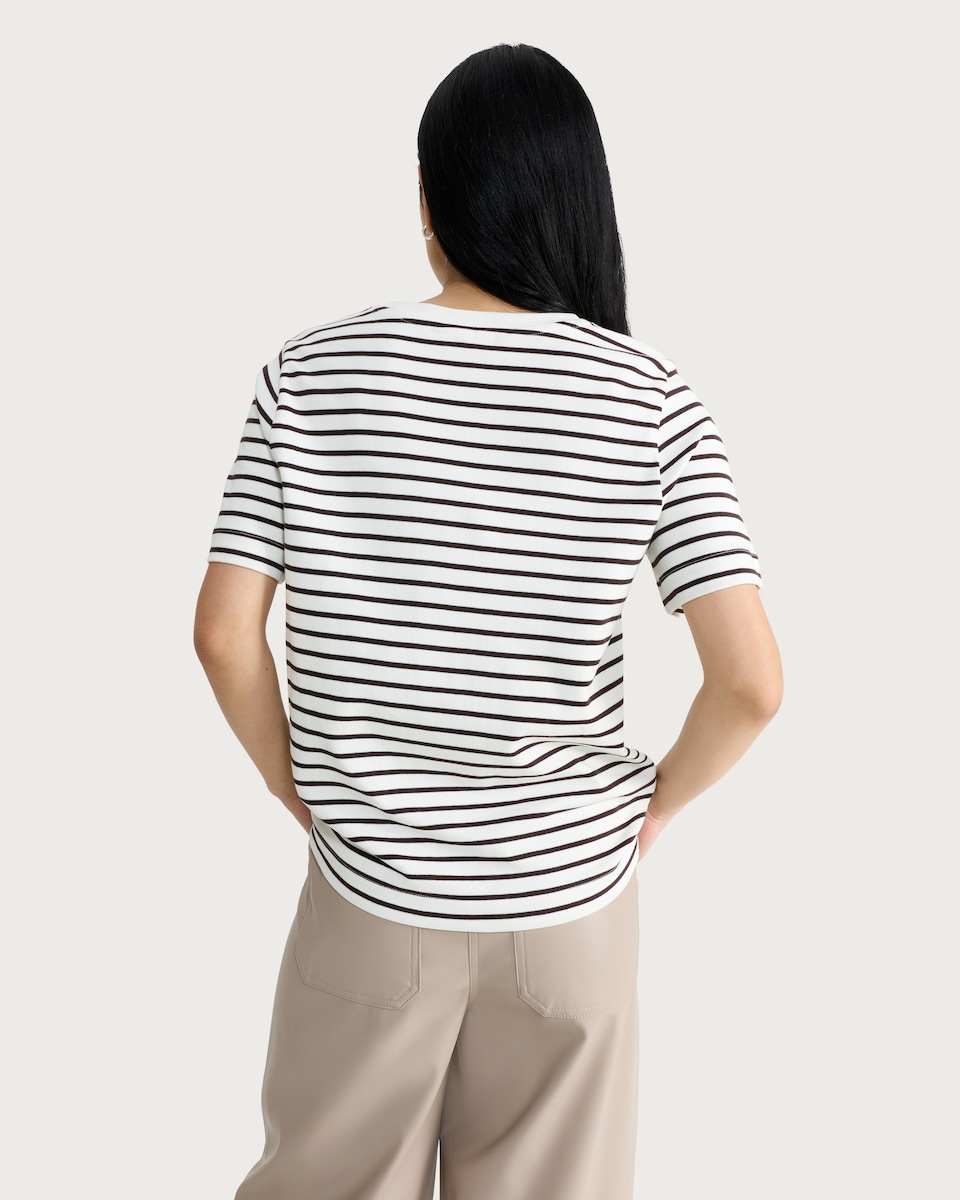 image 1 of F&F Pure Cotton Stripe Print T-Shirt in Multi Brown