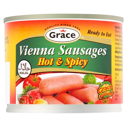 Grace Halal Vienna Sausages Hot & Spicy 200G Tesco Groceries