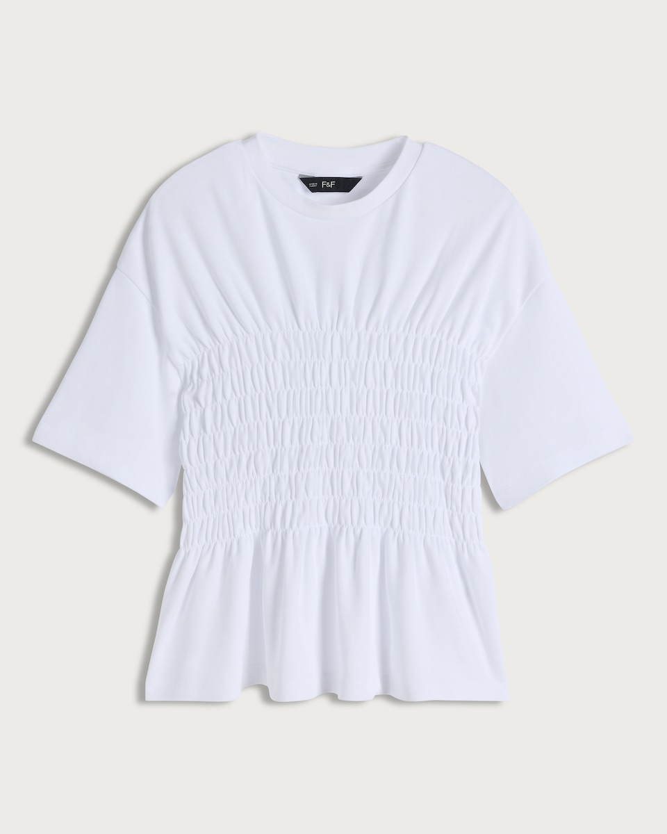 image 1 of The F&F Edit Pure Cotton Shirred Waist Short Sleeved Top in White