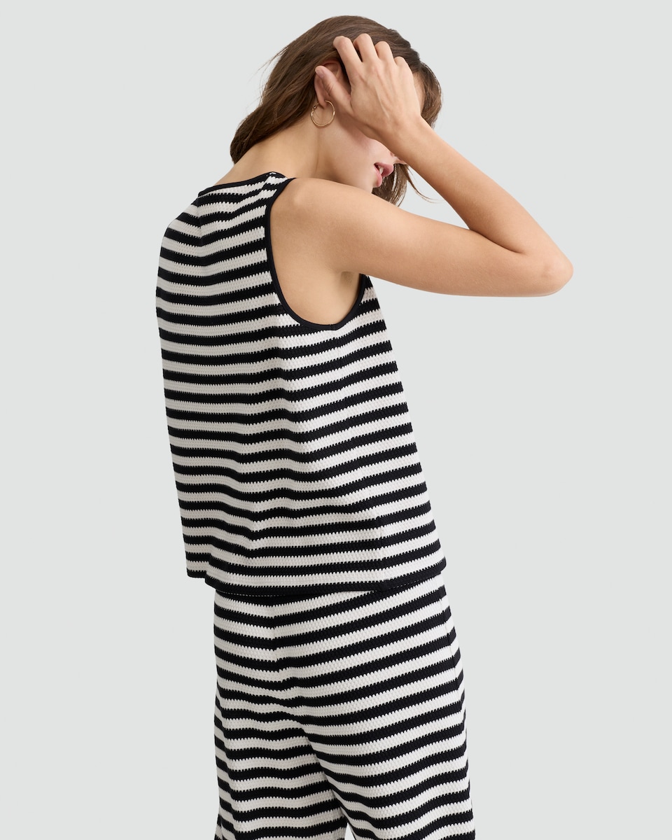 image 1 of F&F Cotton Rich Textured Stripe Print Tie Front Co-ord Top in Multi Black White