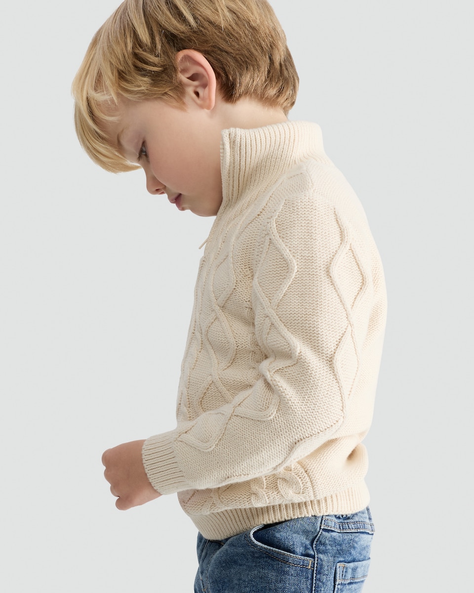 image 1 of F&F Boys 2-PieceCable Knit Jumper and Denim Jeans Set in Cream