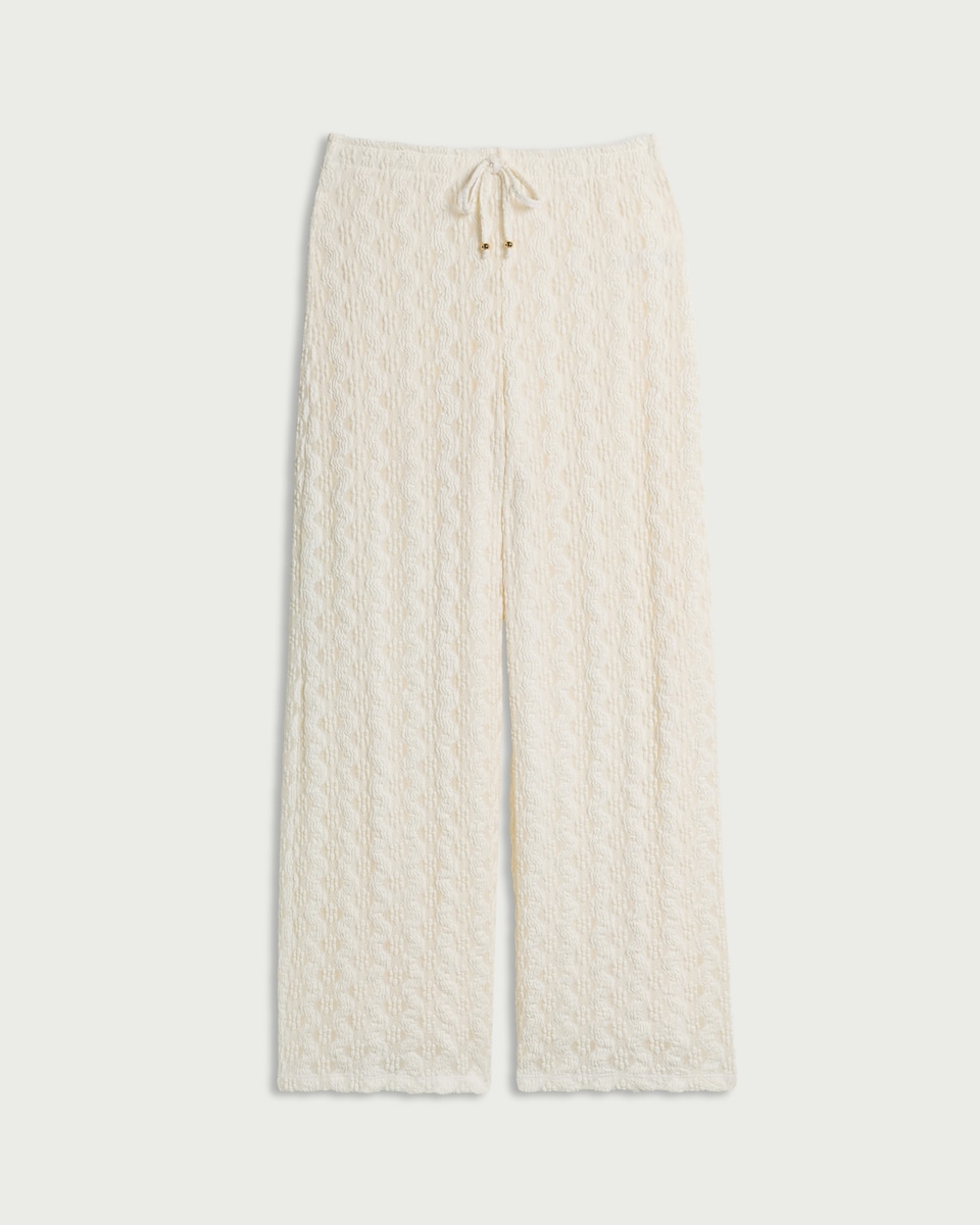 image 1 of F&F Textured Lace Wide Leg Co-ord Trousers in Cream