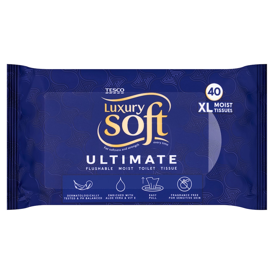 Tesco Luxury Soft Ultimate XL Flushable Moist Toilet Tissues 40 Pack