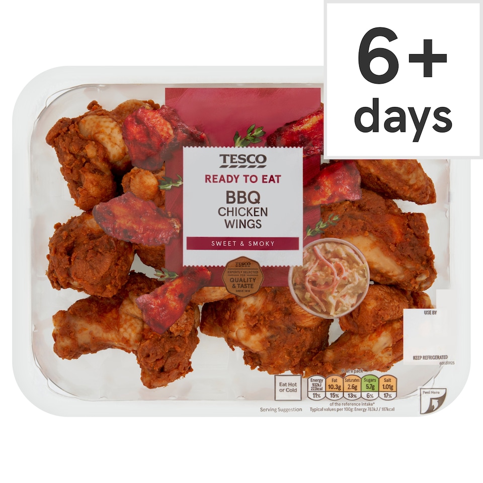 Tesco Ready To Eat Bbq Roast Chicken Wings 525G