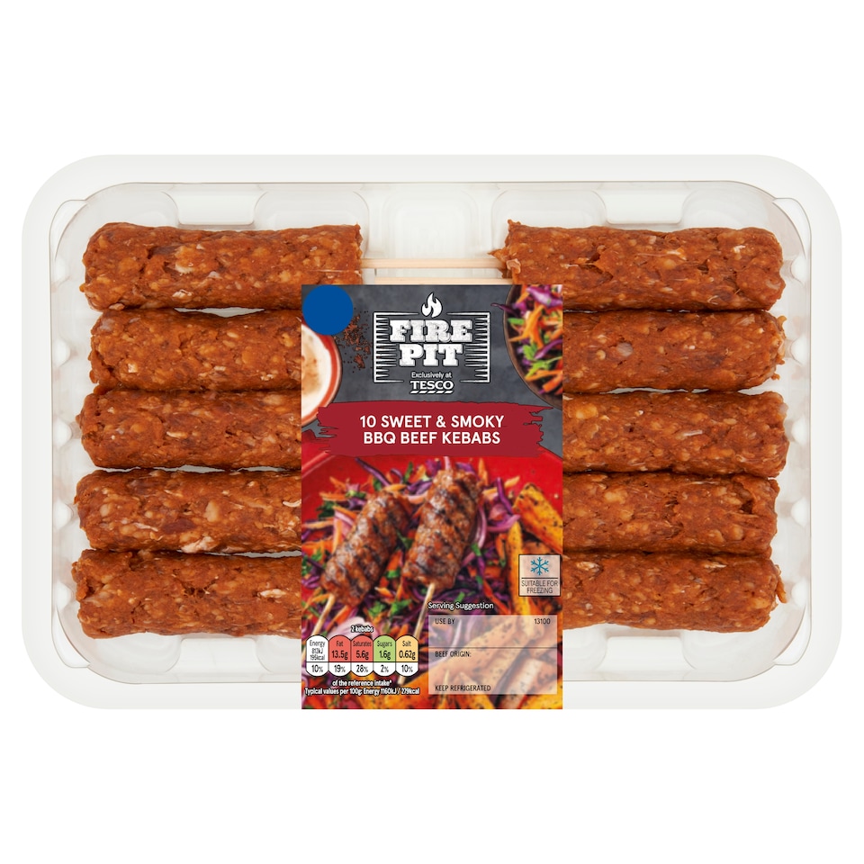 Tesco Fire Pit 10 Sweet & Smoky Beef Kebabs 400G