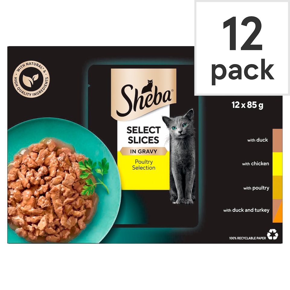 Sheba Select Slices Cat Food Pouches Poultry in Gravy 12x85g