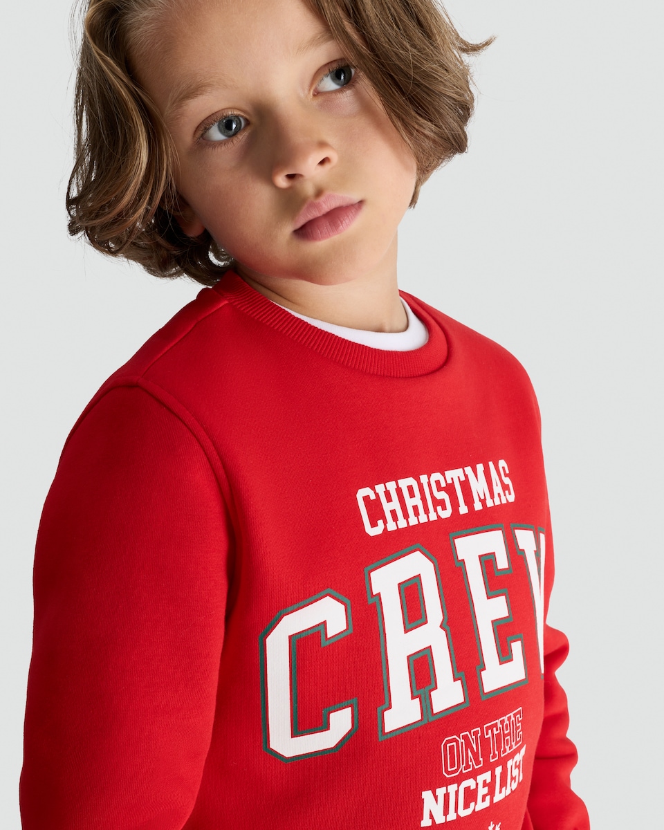 image 1 of F&F Boys Cotton Rich Christmas Crew Sweatshirt in Red