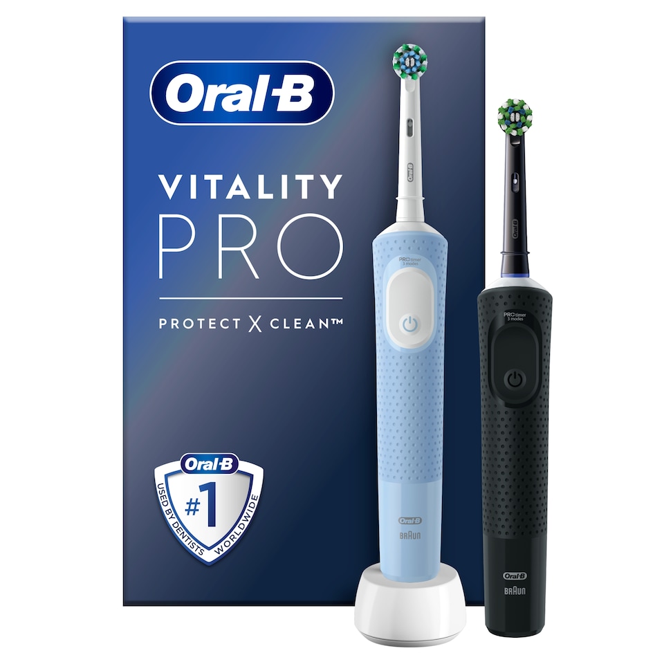 image 1 of Oral-B Vitality Pro Electric Toothbrush Black & Blue 2 Pack