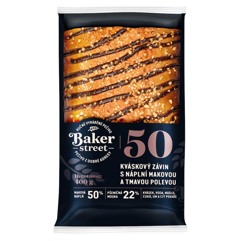 Baker Street Kváskový závin s náplní makovou a tmavou polevou 50 400g
