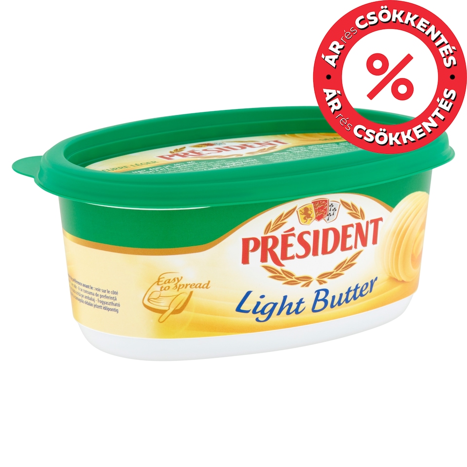 Président Light, enyhén sózott félzsíros vaj A- és E- vitaminokkal dúsítva 250 g 