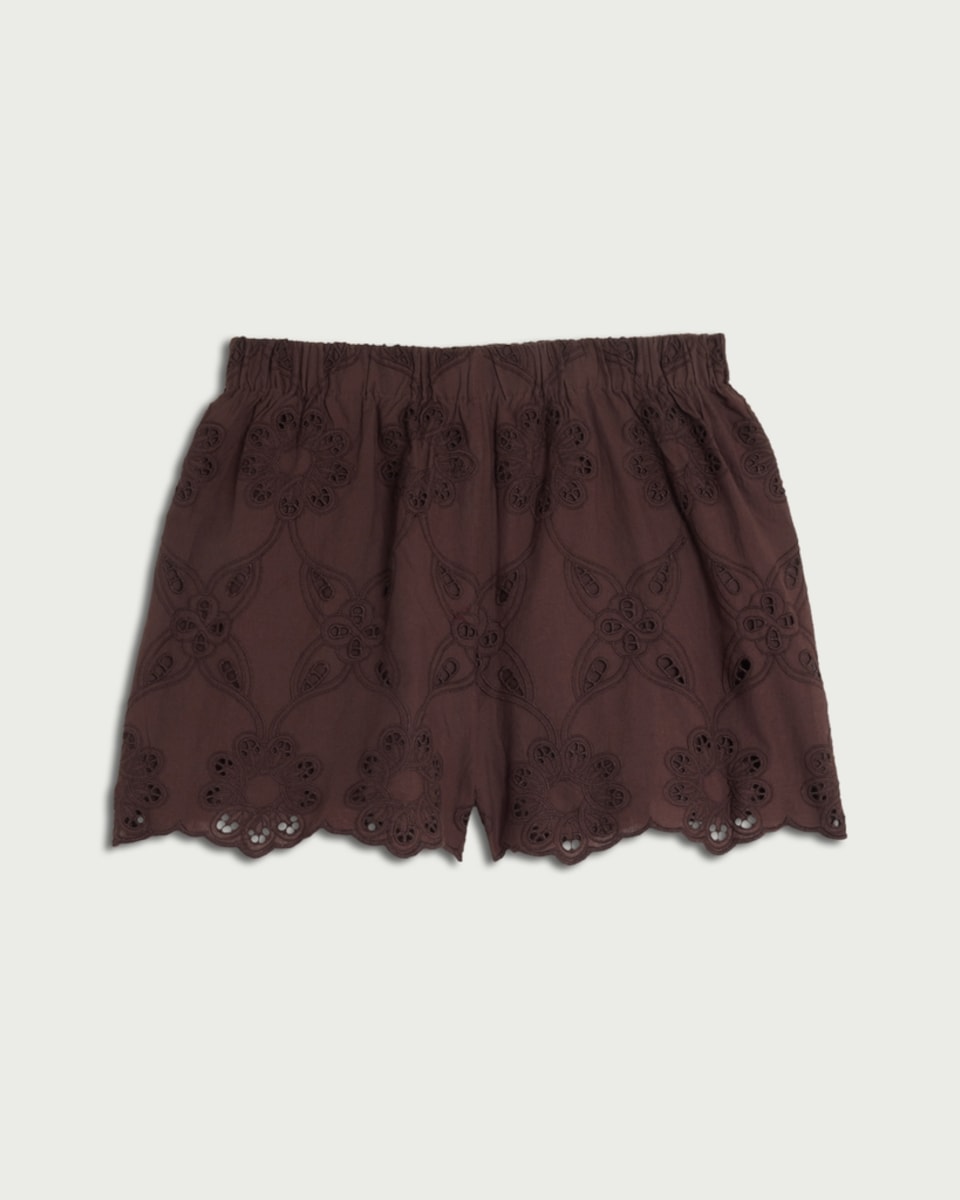 image 1 of The F&F Edit Pure Cotton Embroidered Co-ord Shorts in Chocolate