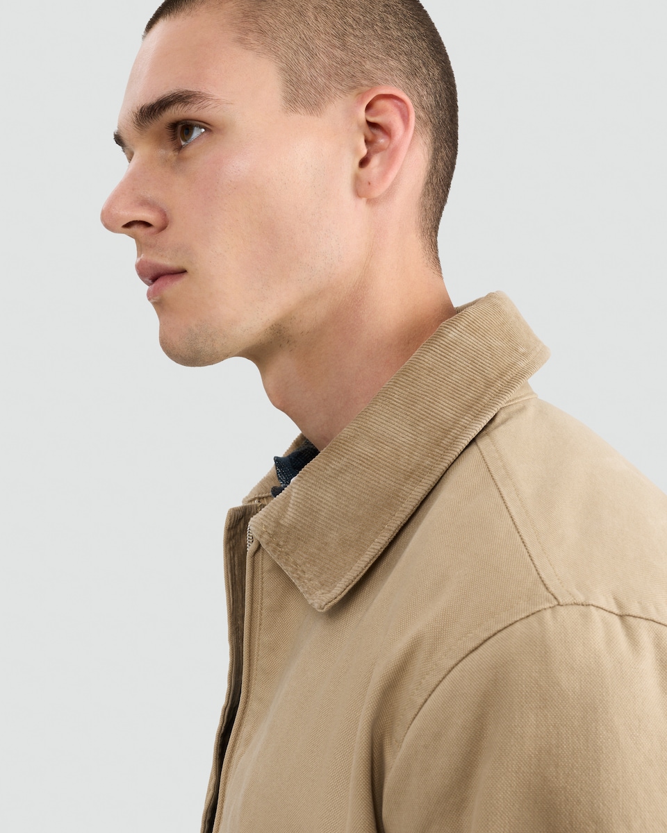 image 1 of F&F Pure Cotton Corduroy Collar Zip Front Jacket in Stone