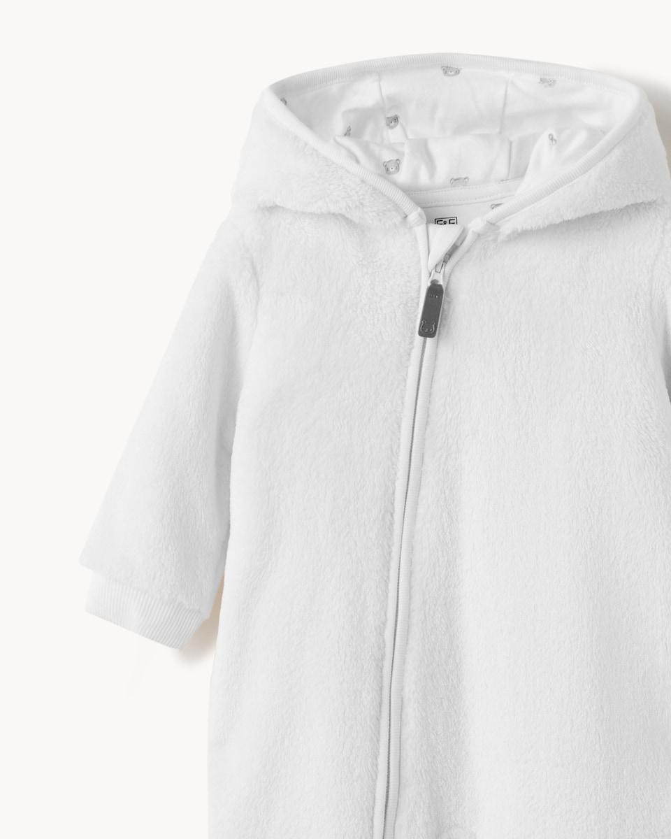 image 1 of F&F Baby Fleece Zip Up Pramsuit in White