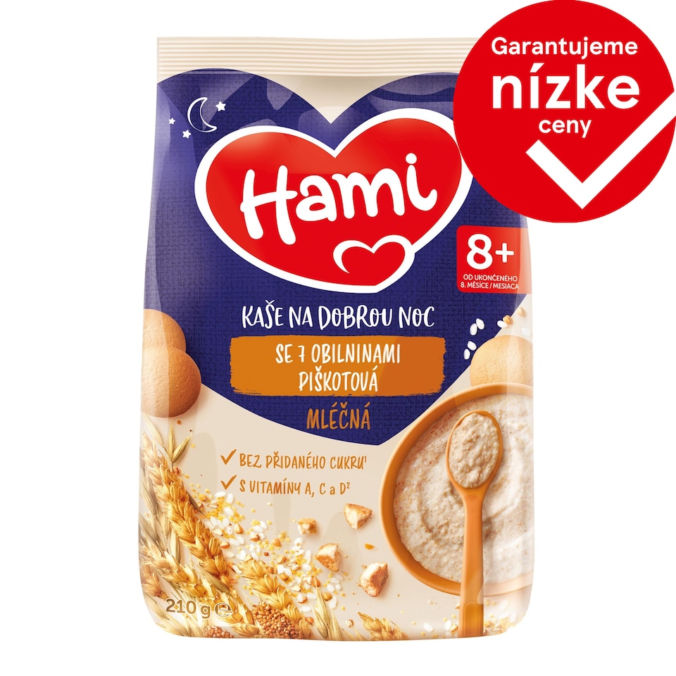 obrázok 1 z HAMI Mliečna kaša so 7 obilninami piškótová na dobrú noc 210g