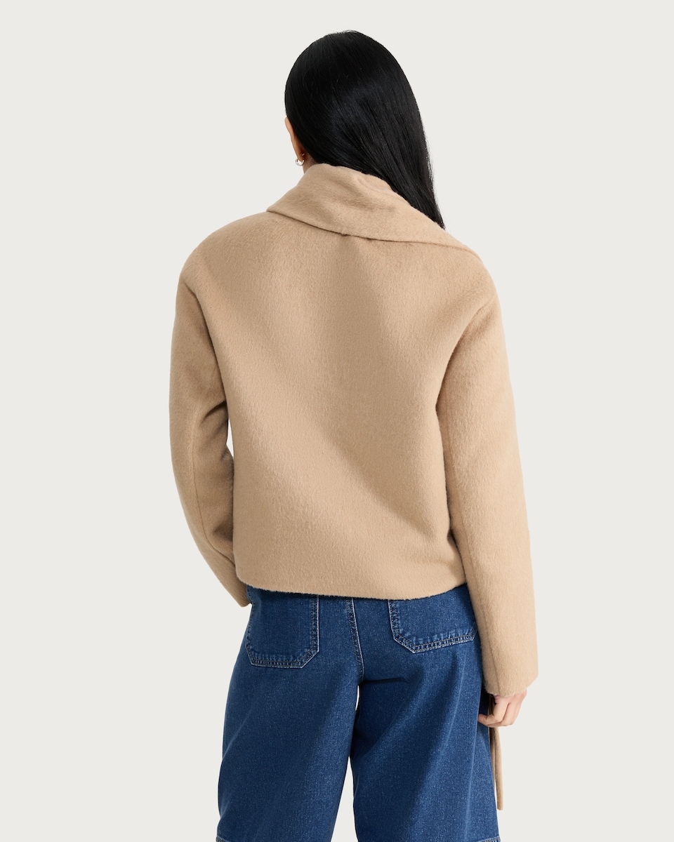 image 1 of The F&F Edit Fringed Scarf Coat with Wool in Med Nude