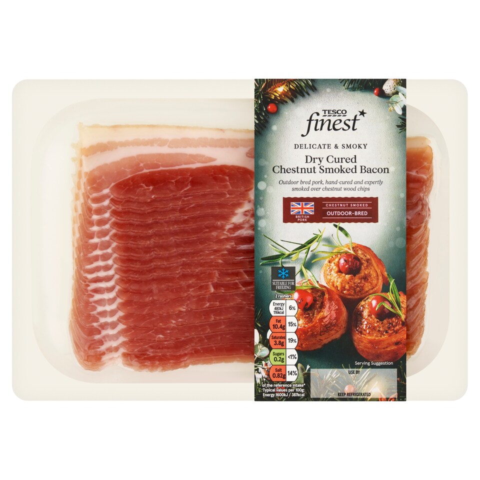 Tesco Finest Chestnut Smoked Bacon 16 Rashers 240G