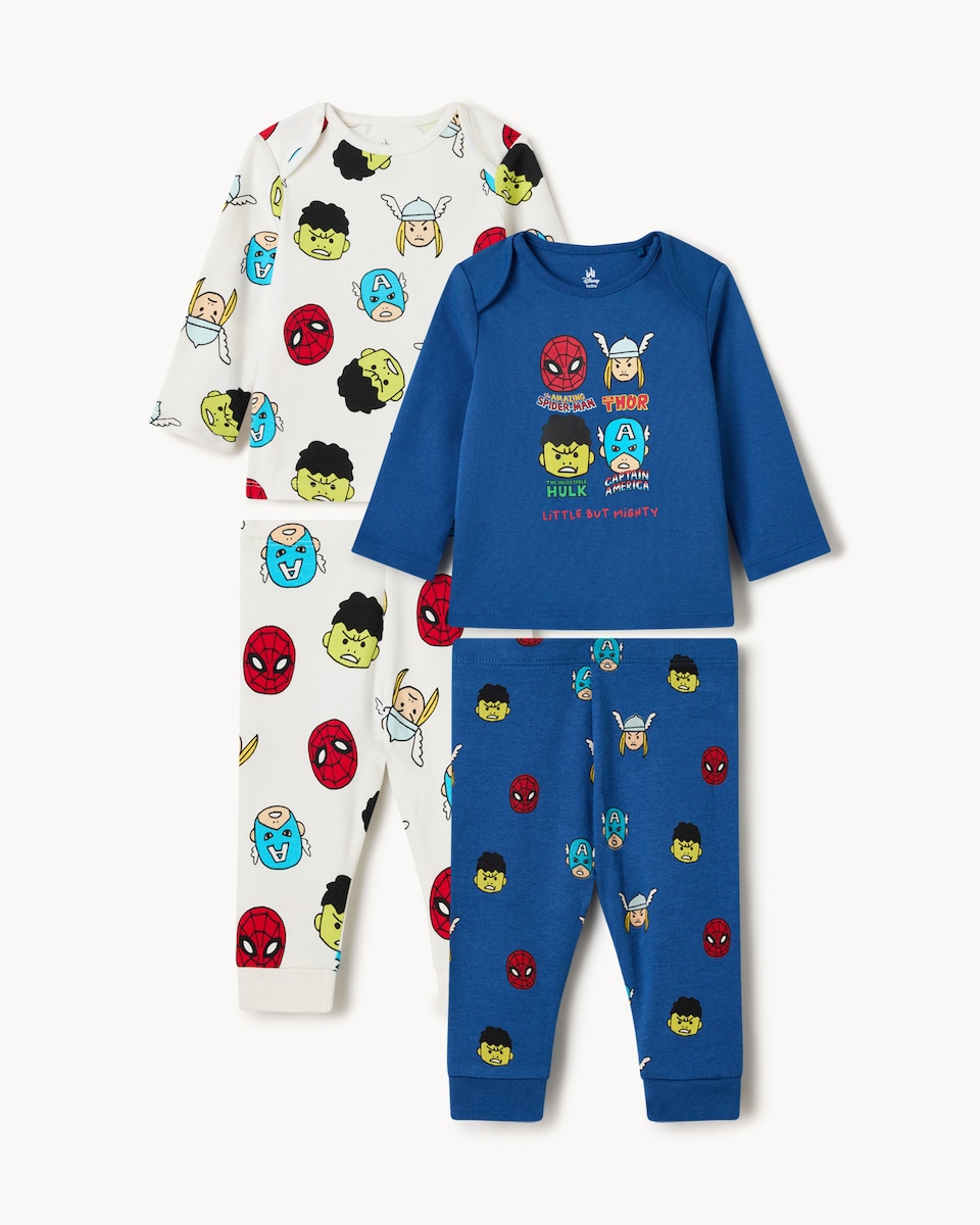 image 1 of Marvel 2-Pack Pure Cotton Pyjama Sets in Navy