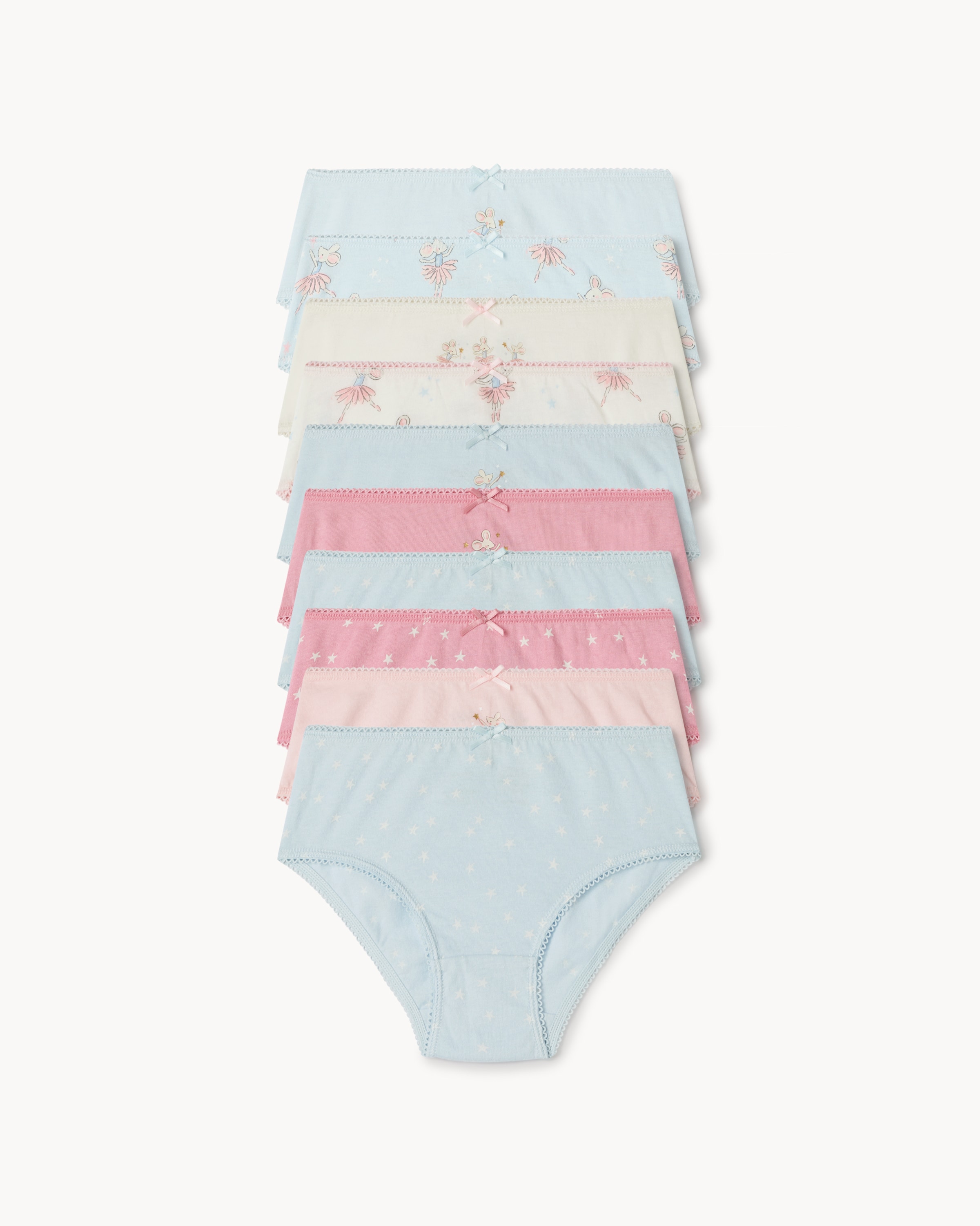 F&F Girls 10-Pack Pure Cotton Ballerina Mouse Briefs in Multi, 2-3 Years