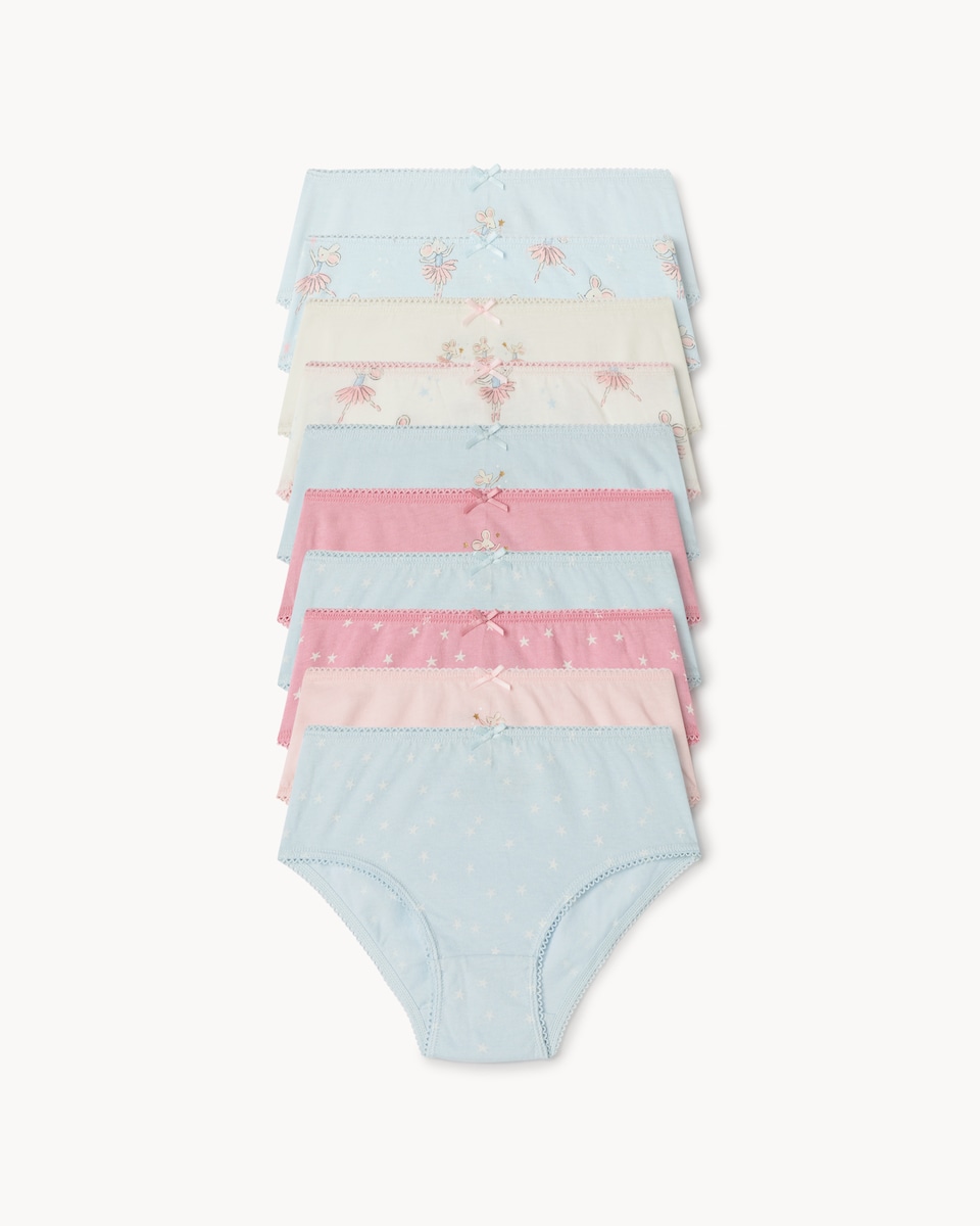 image 1 of F&F Girls 10-Pack Pure Cotton Ballerina Mouse Briefs in Multi
