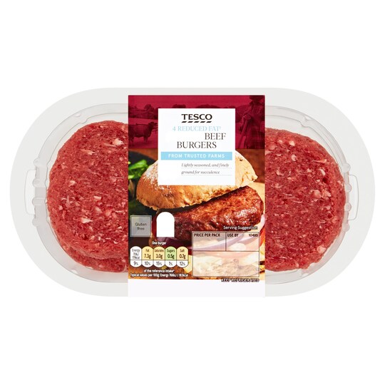 Tesco Reduced Fat Beef Burgers 454G Tesco Groceries
