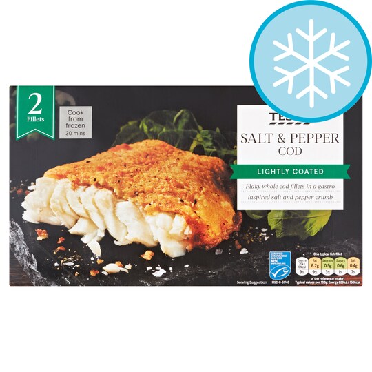Tesco 2 Lightly Dusted Salt Pepper Cod Fillets 285G Tesco Groceries