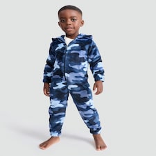 F&F Camouflage Fleece Hooded Onesie in Blue