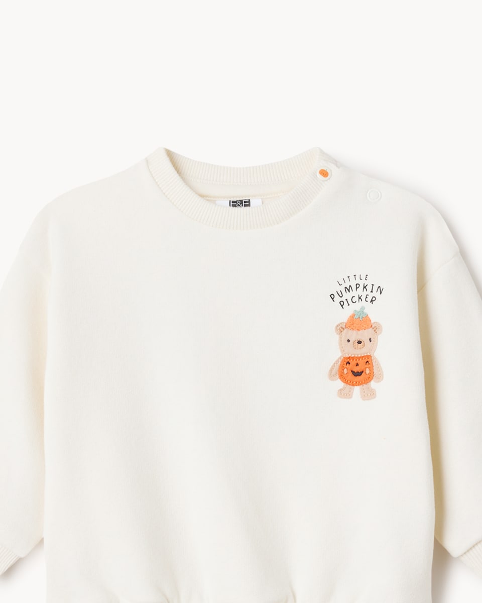 image 1 of F&F Baby Cotton Rich Bear Pumpkin Sweatshirt and Leggings Set in Ecru