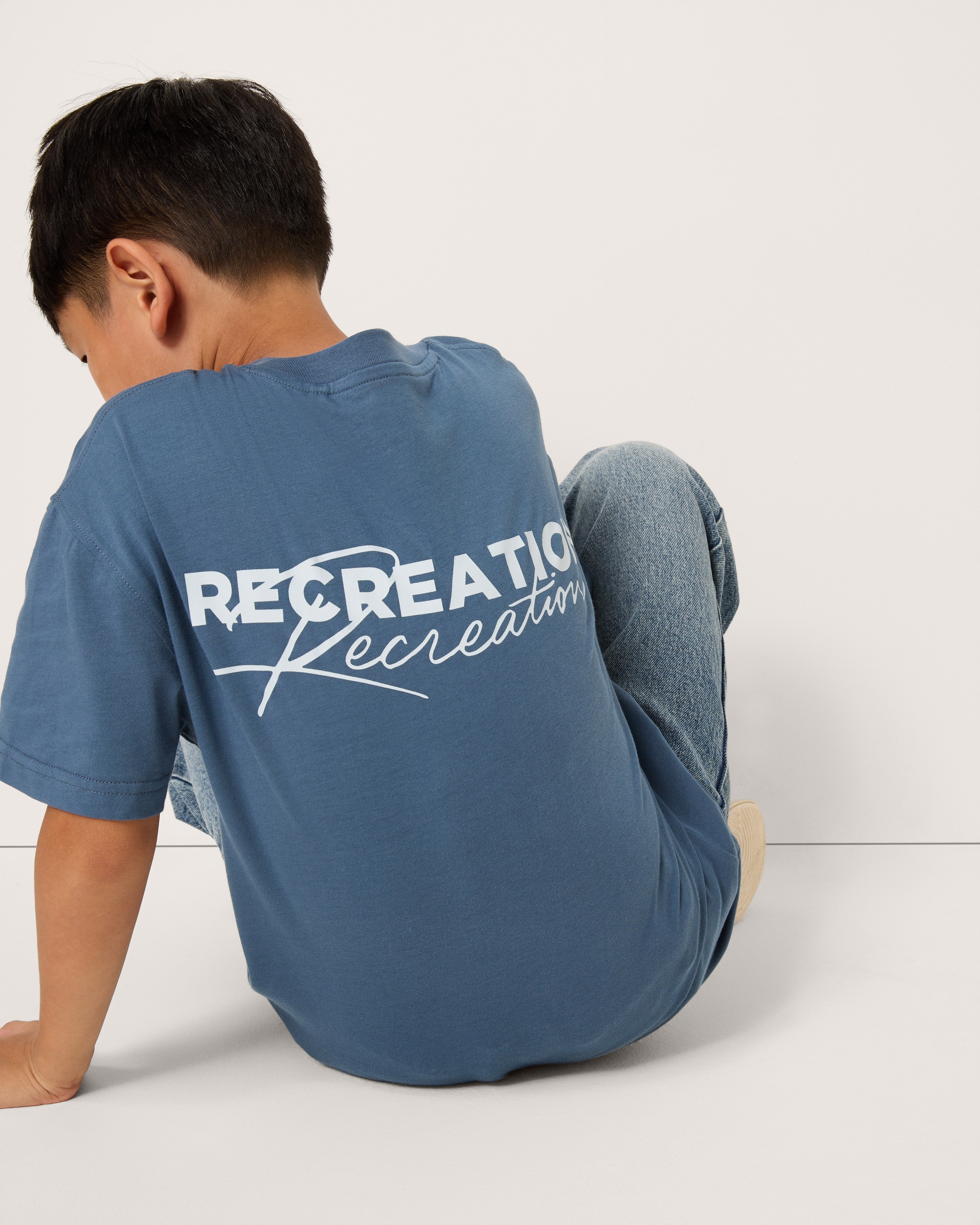 F&F Boys Pure Cotton Slogan Oversized Fit T-Shirt in Blue