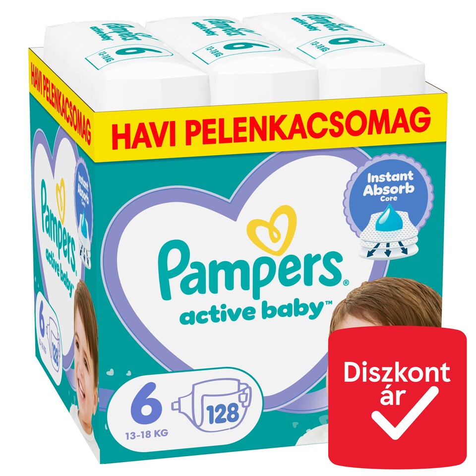 Pampers Active Baby Pelenka, Méret: 6, 128 db Pelenka, 13kg-18kg  1. kép