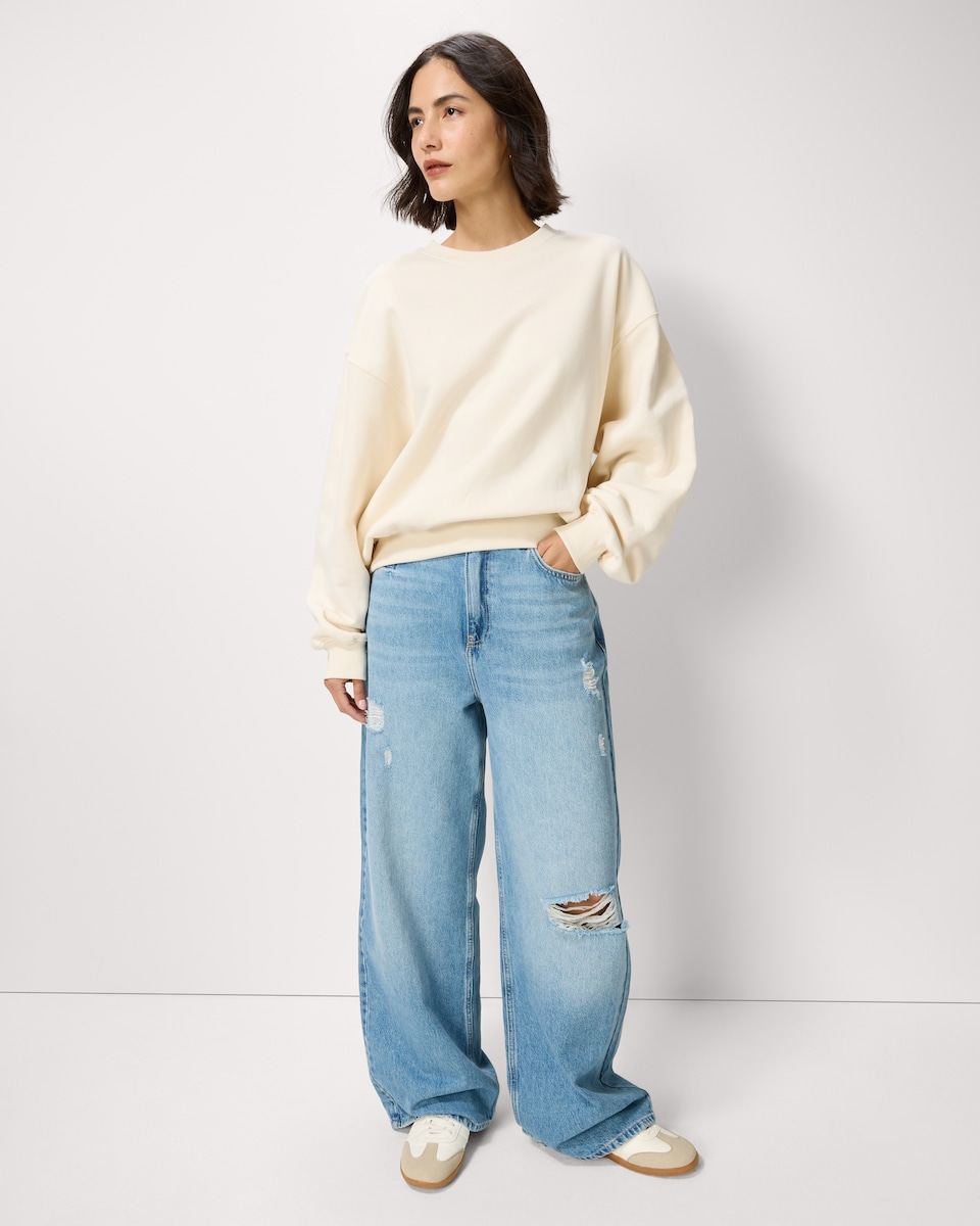 image 1 of F&F Cotton Rich Balloon Sleeved Sweatshirt in Cream
