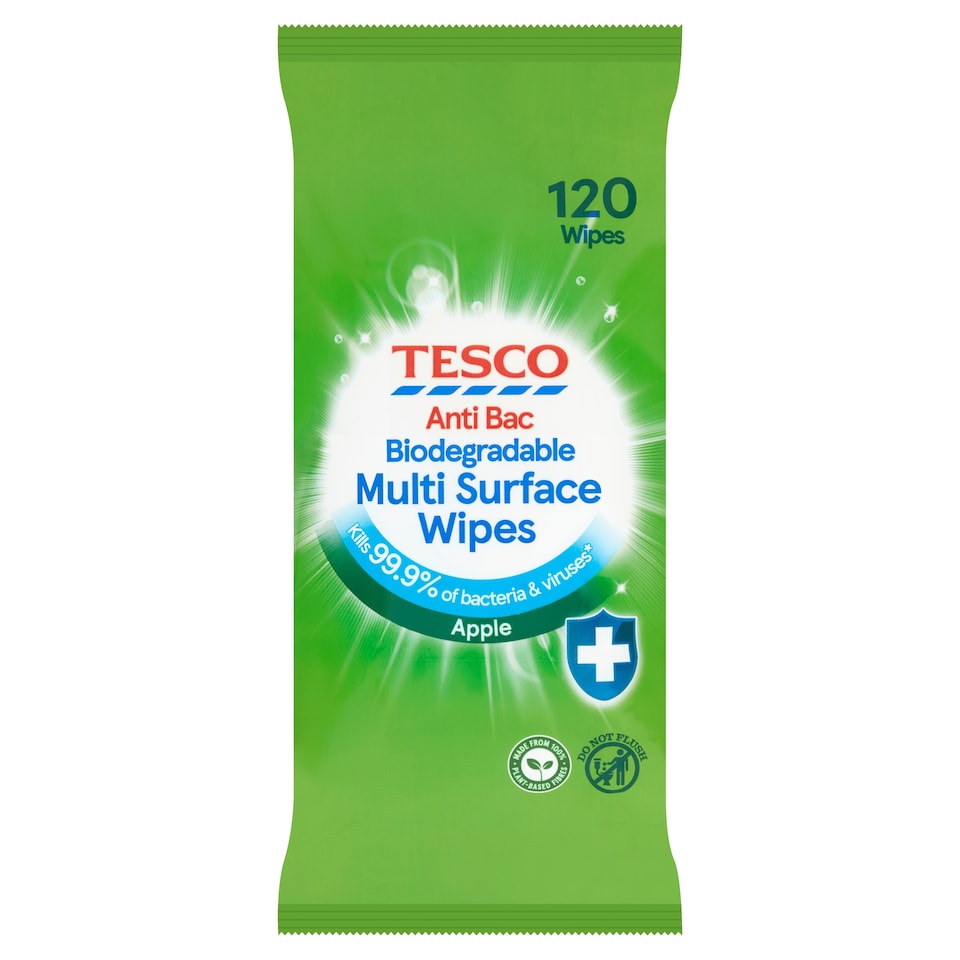 Tesco Antibacterial Multi Surface 120 Wipes Apple