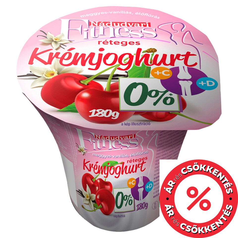 Nádudvari Fitness élőflórás réteges krémjoghurt meggyes-vaníliás 180 g