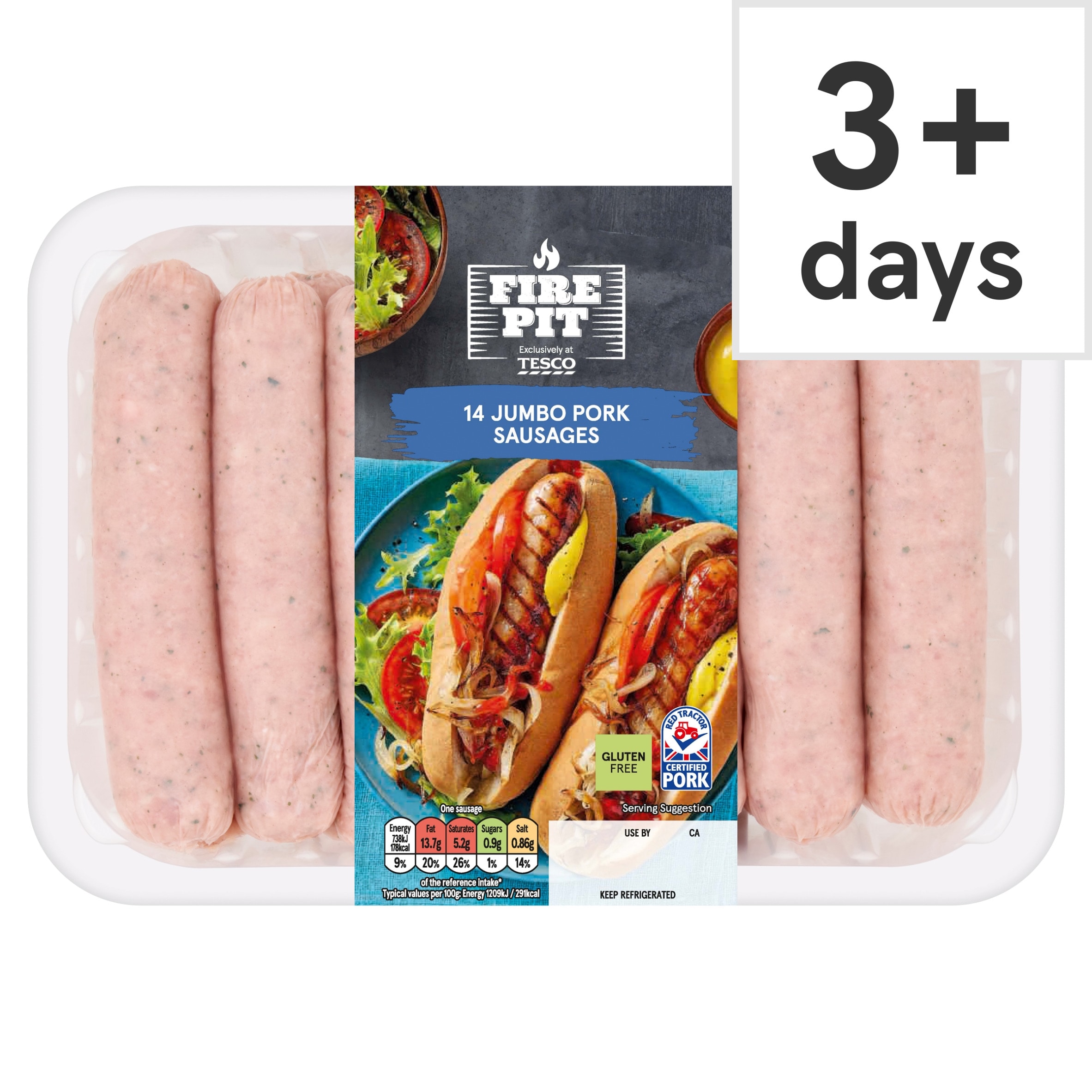 Tesco Fire Pit 14 Jumbo Pork Sausages 1Kg