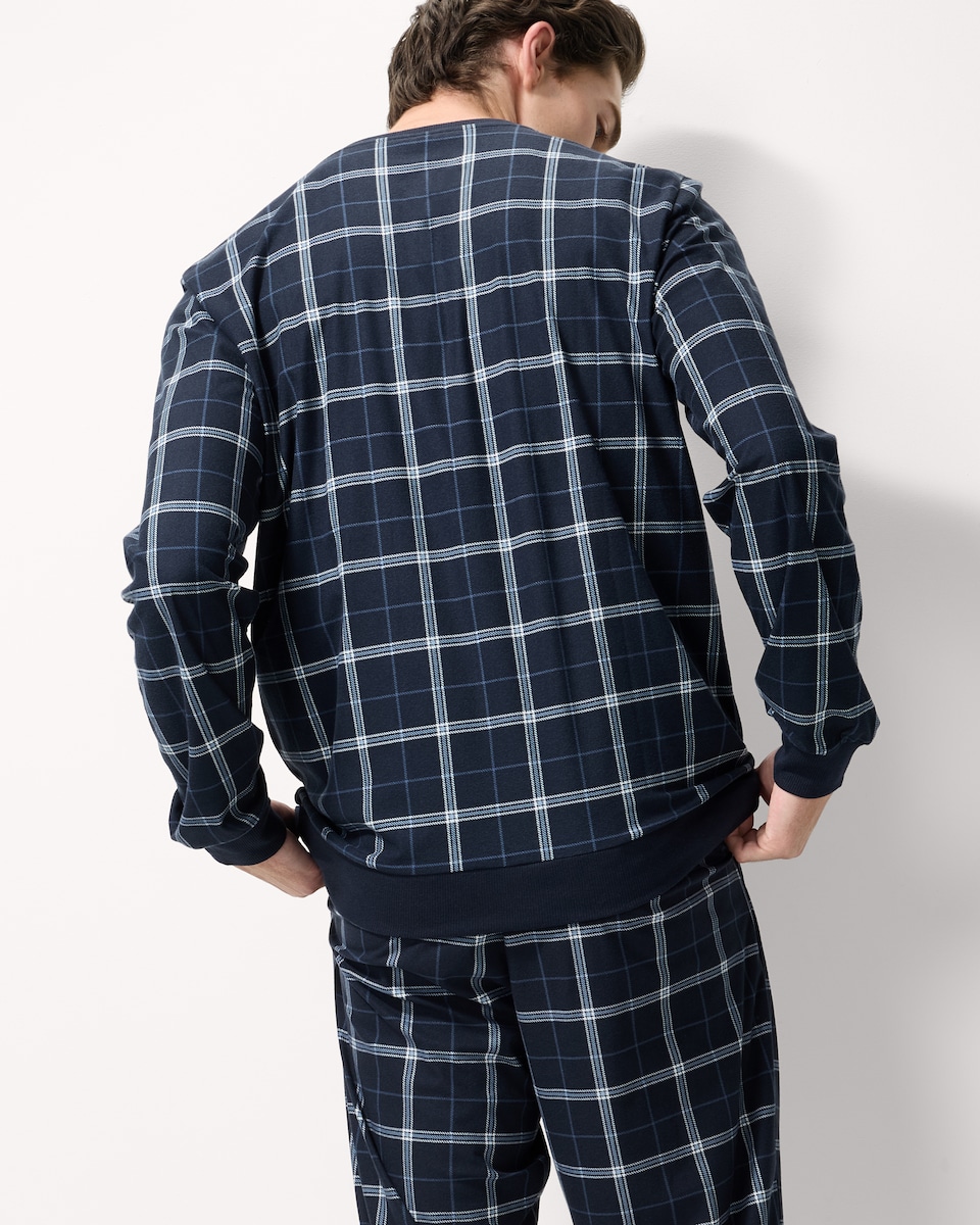 image 1 of F&F Fleece Checked Pyjama Set in Navy