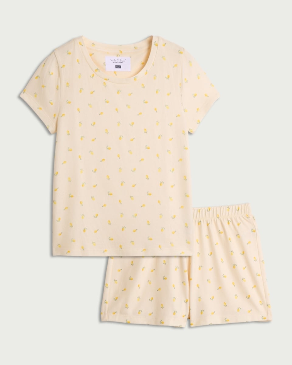 image 1 of F&F Textured Lemon Print Short Pyjama Set in Multi Yellow