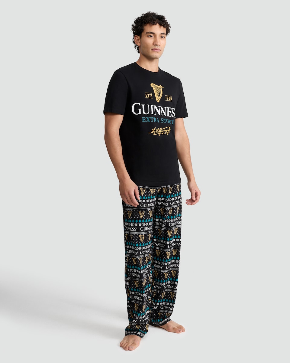 image 1 of Guinness Extra Stout Print T-Shirt and Bottoms Pyjamas in Black