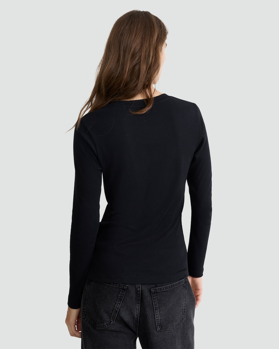 image 1 of F&F Cotton Rich Ribbed Striped Long Sleeved Top in Black