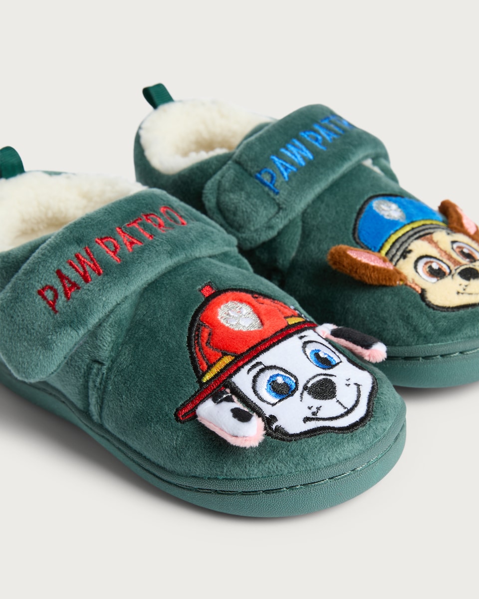image 1 of Paw Patrol Fleece Embroidered Slippers in Green