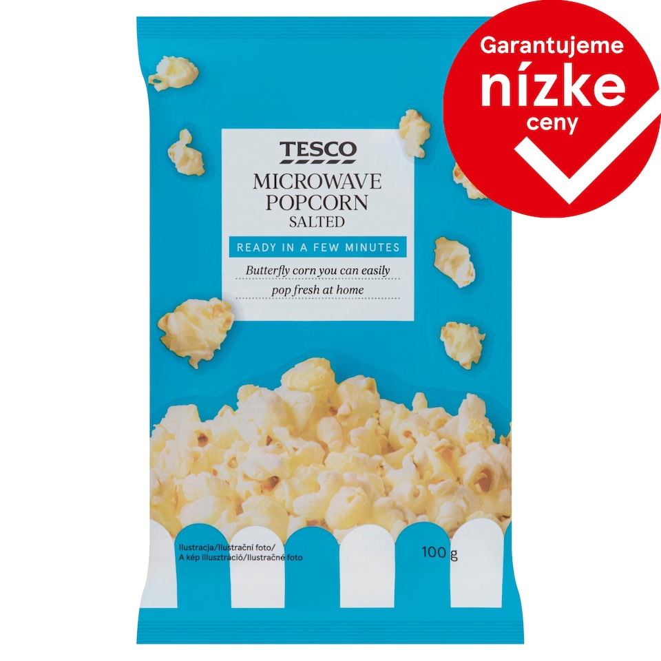 Tesco Zrná pukancovej kukurice do mikrovlnnej rúry solené 100 g