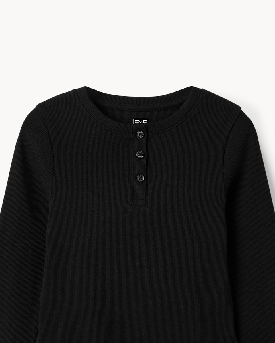 image 1 of F&F Girls Cotton Rich Ribbed Henley Top in Black