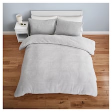 Tesco Silver Teddy Fleece Duvet Set Double