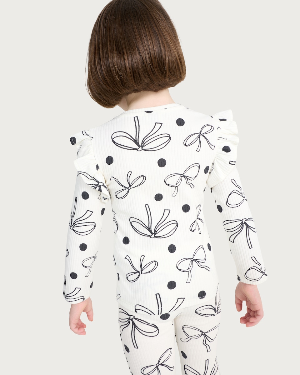 image 1 of F&F Girls 2-Pack Cotton Rich Ribbed Long Sleeved Tops in Multi Black White