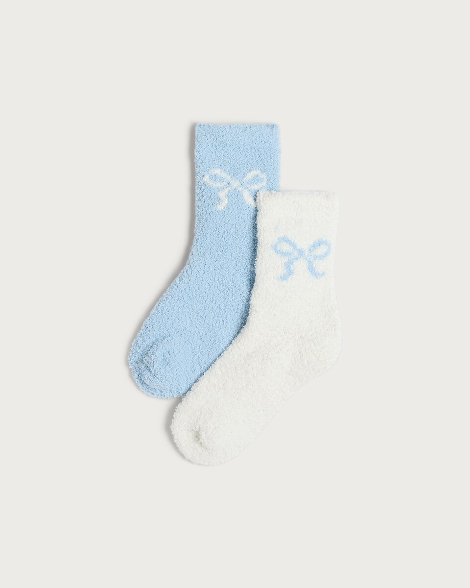 F&F Girls 2-Pack Bow Detail Cosy Socks in Multi