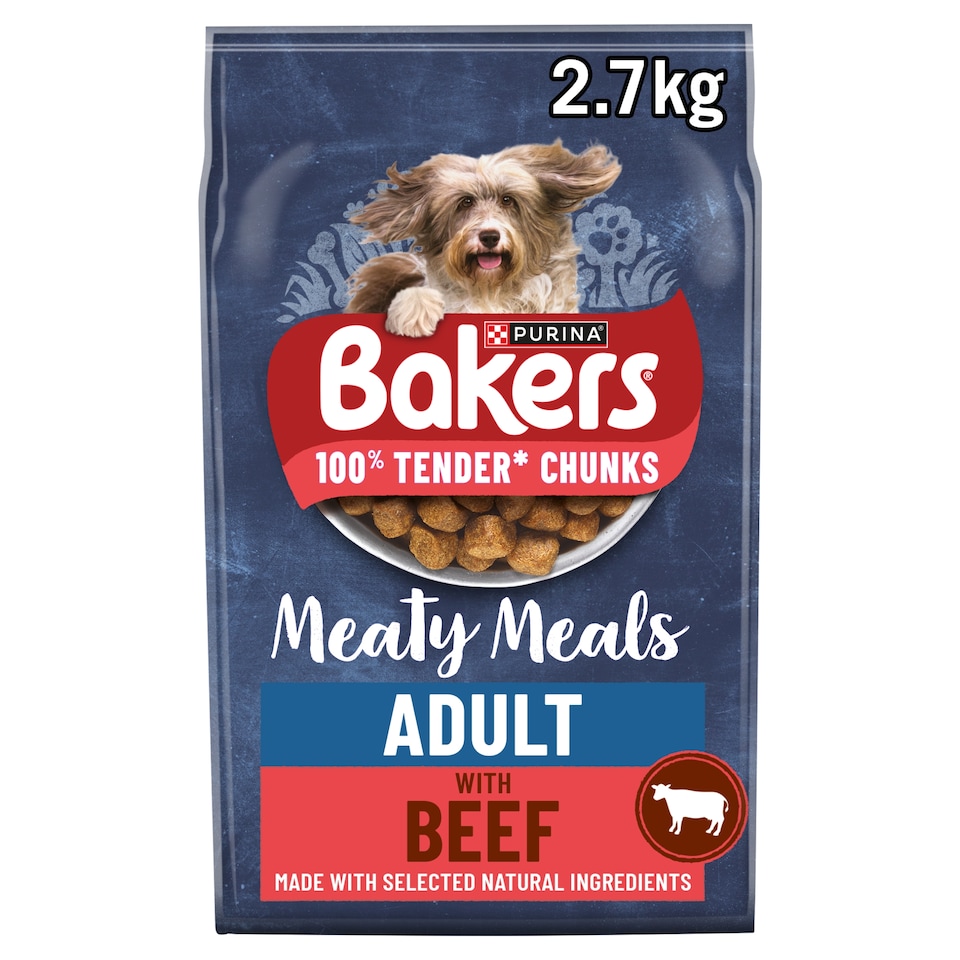 Bakers Meaty Meals Adult Dry Dog Food Beef 2.7kg