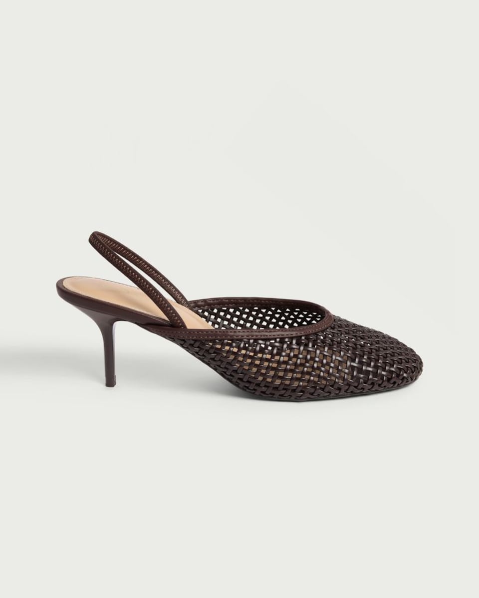 image 1 of SACHA Woven Slingback Heeled Shoes in Brown