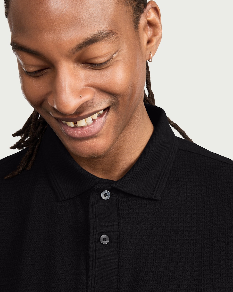 image 1 of F&F Cotton Rich Textured Polo Shirt in Black