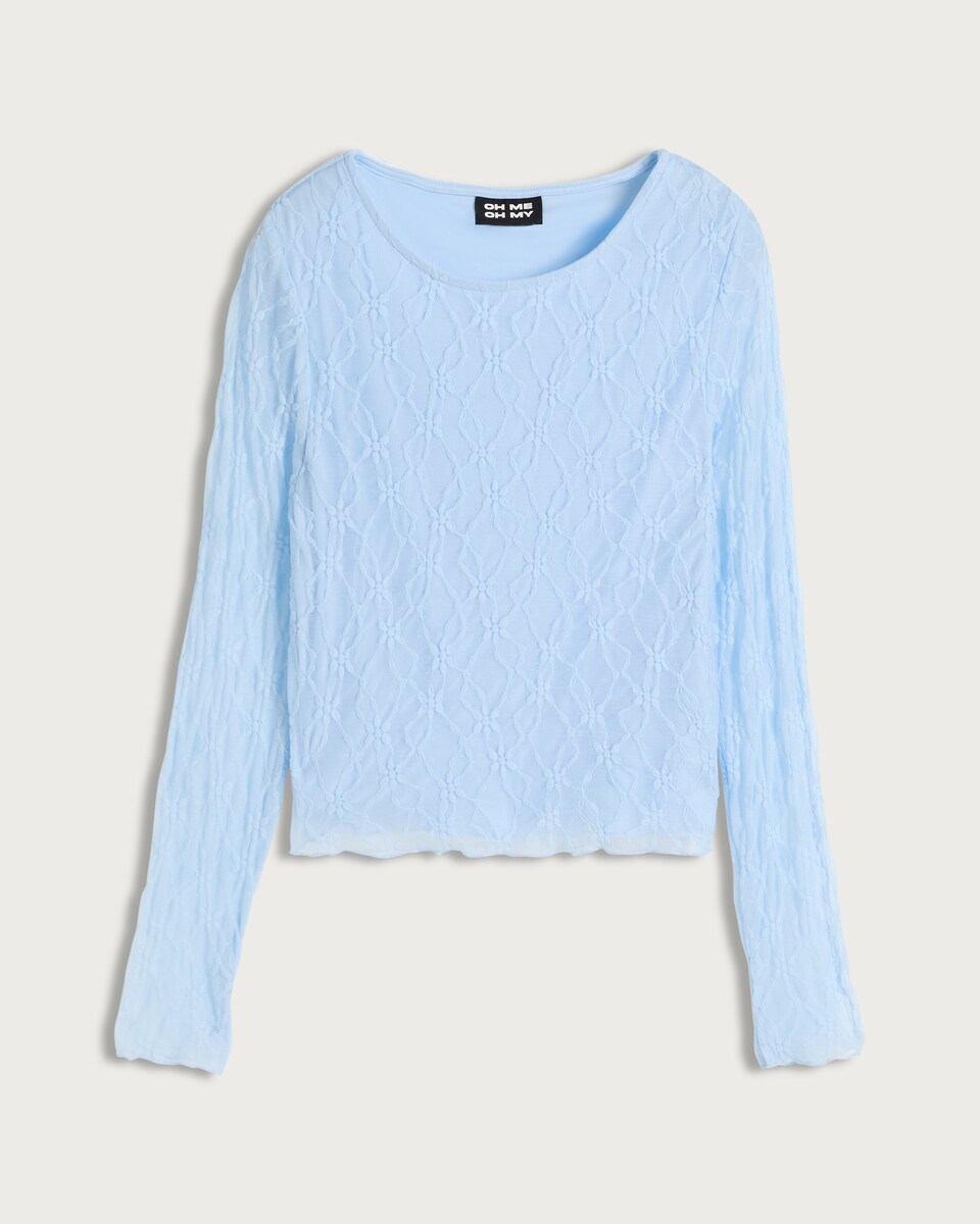 image 1 of OH ME OH MY Floral Lace Long Sleeved Top in Blue