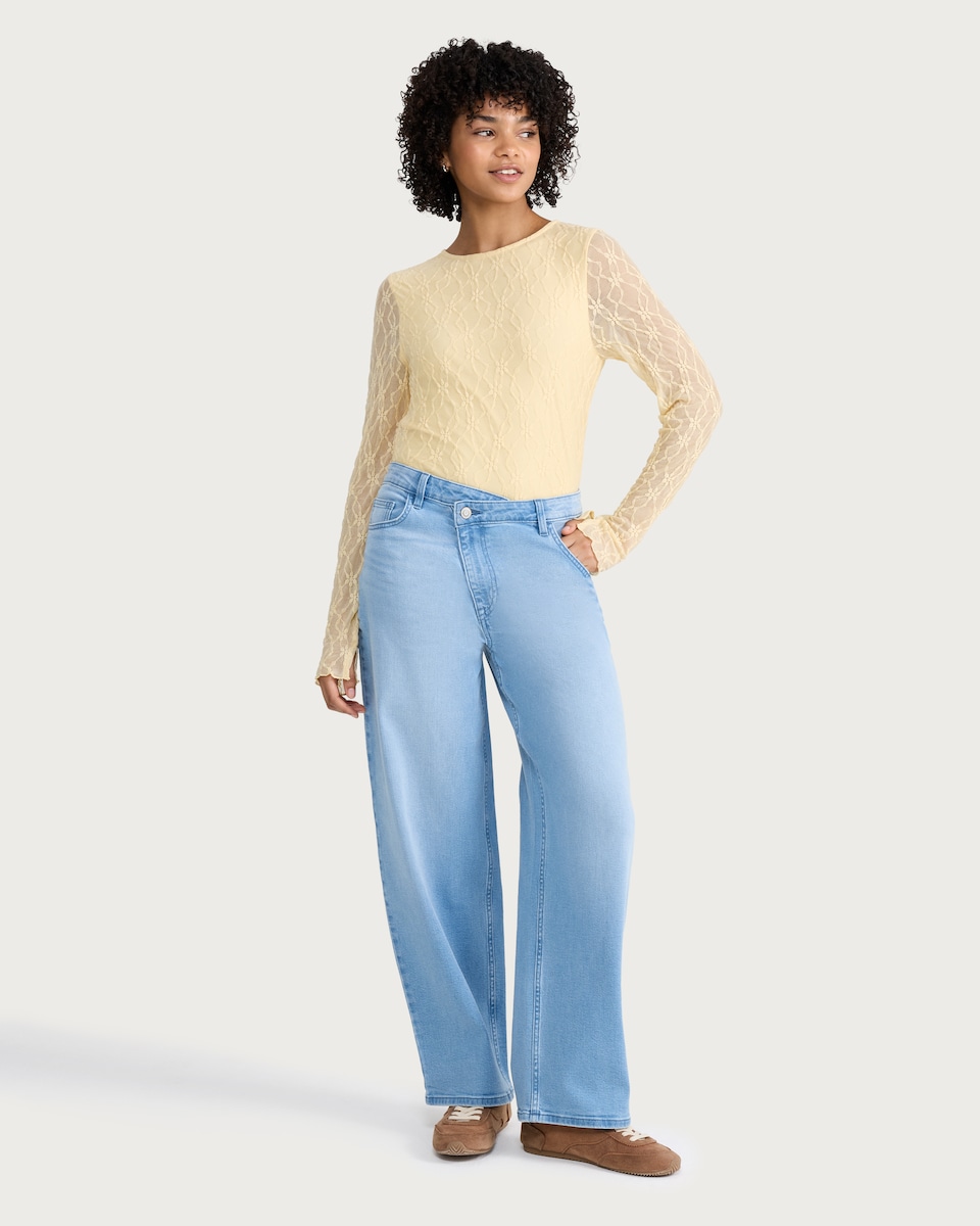 image 1 of OH ME OH MY Crossover Wide Leg Jeans in Blue